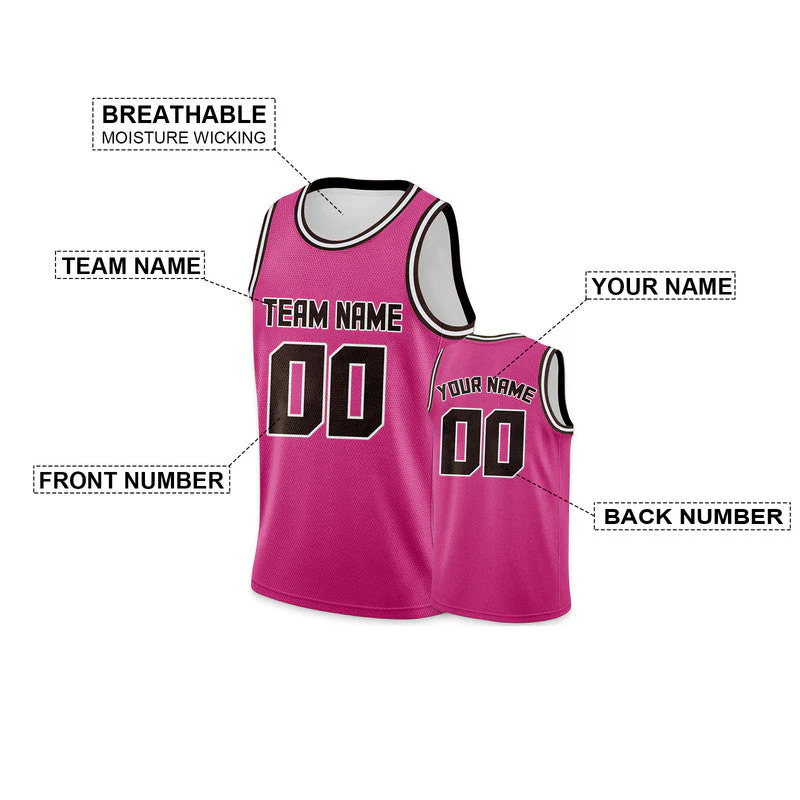Custom Pink Brown Round Neck Rib-Knit Basketball Jersey